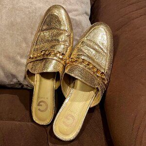G By Guess gold flat mules